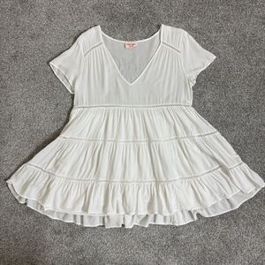 Showpo Dress Womens 2 XS White Short Sleeve Babydoll Tiered Lined Boho Flowy